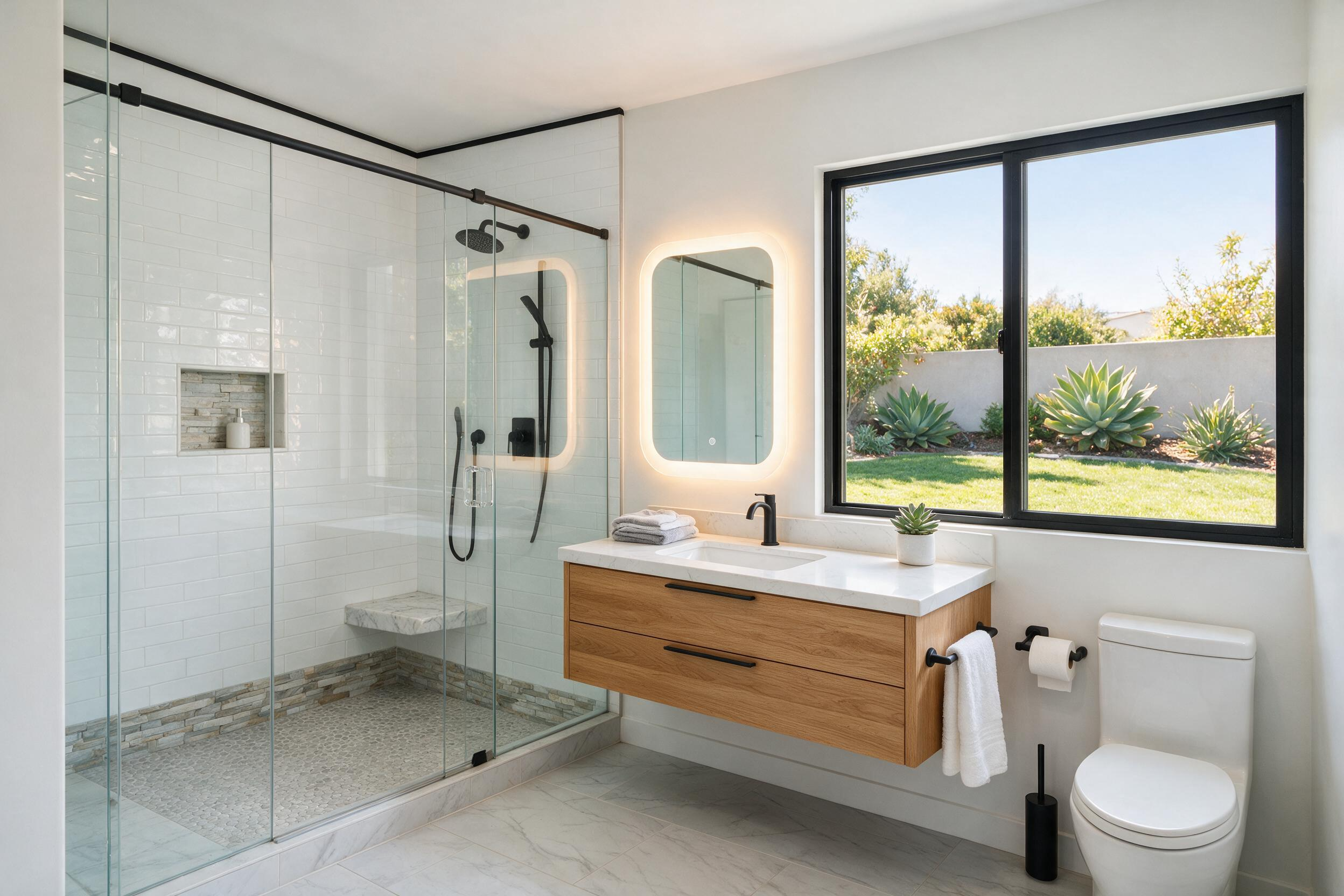 Bathroom remodel San Jose with modern shower and vanity